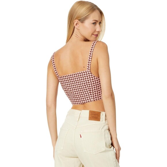 Levi's Geometric Checkered Crop MED Pink Brown Knit Retro Y2K Button Front Tank - Picture 4 of 16